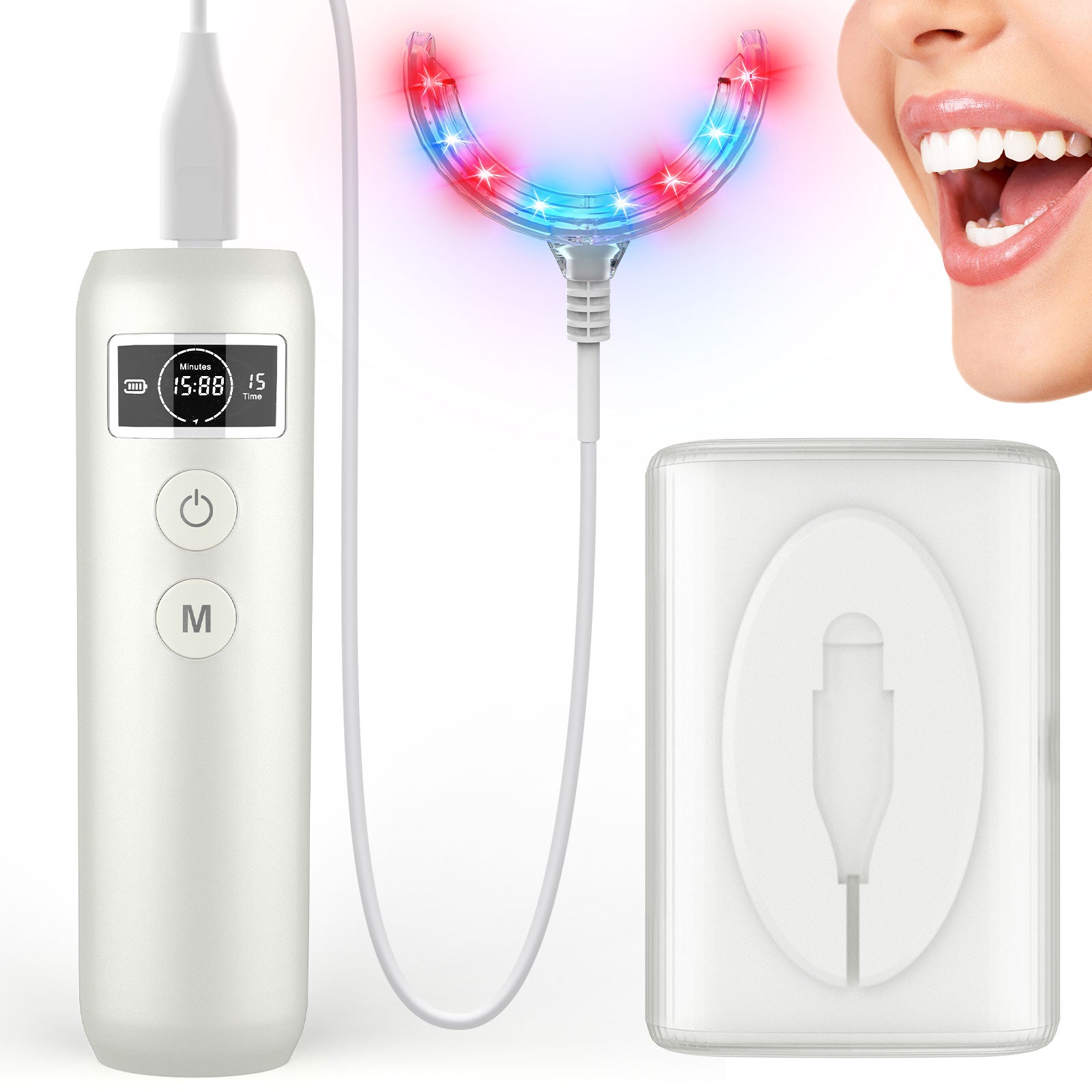Dispositivo per la cura di gengive e denti con luce rossa e luce blu