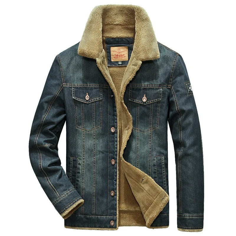 Valeon denimjakke til mænd med varm fleeceforing, M–7XL