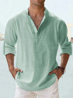 Camicia da uomo in lino con bottoni, misto cotone e lino Erick, taglie dalla S alla 5XL