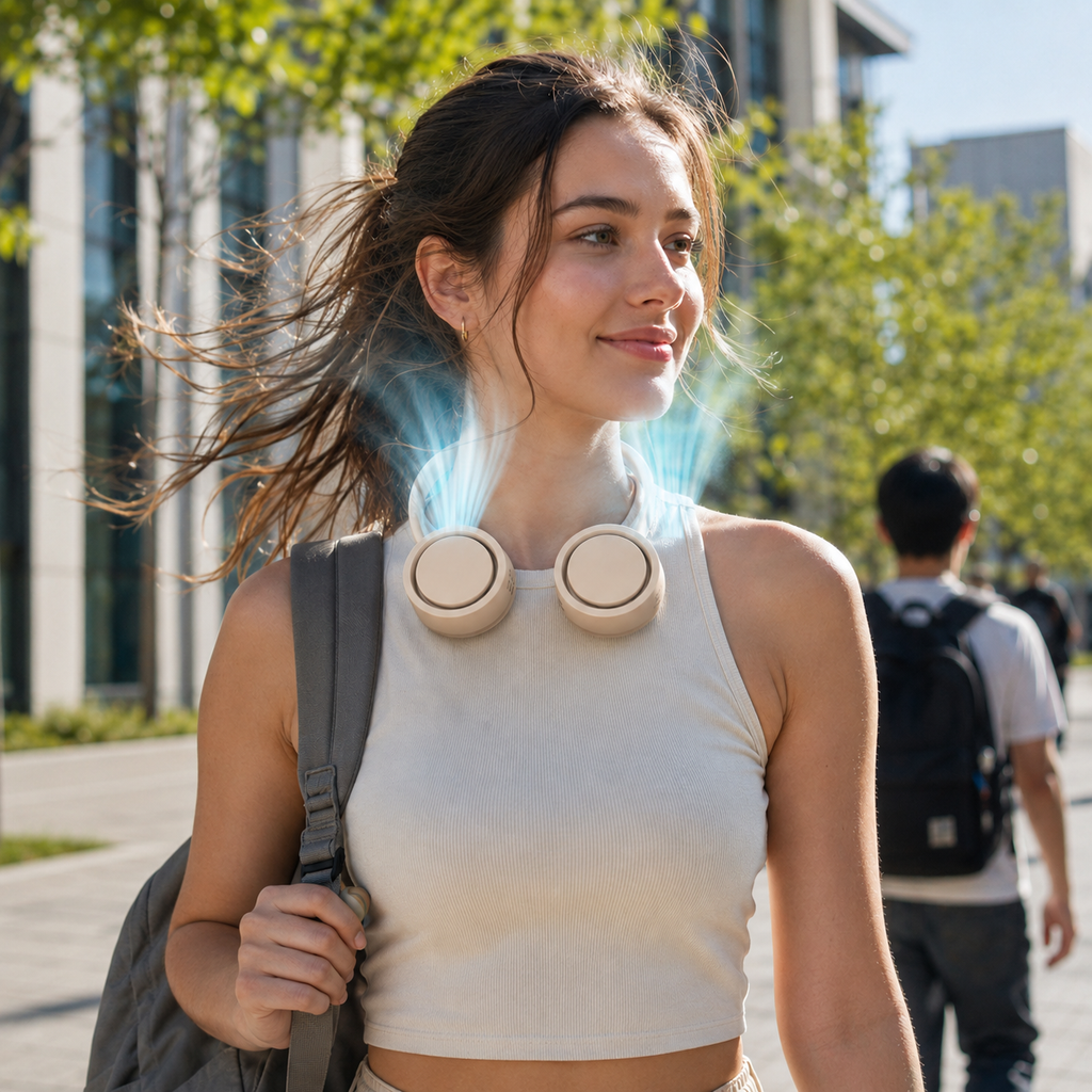 FlexBreeze Bladeless Neck Fan For Travel Rechargeable And Foldable