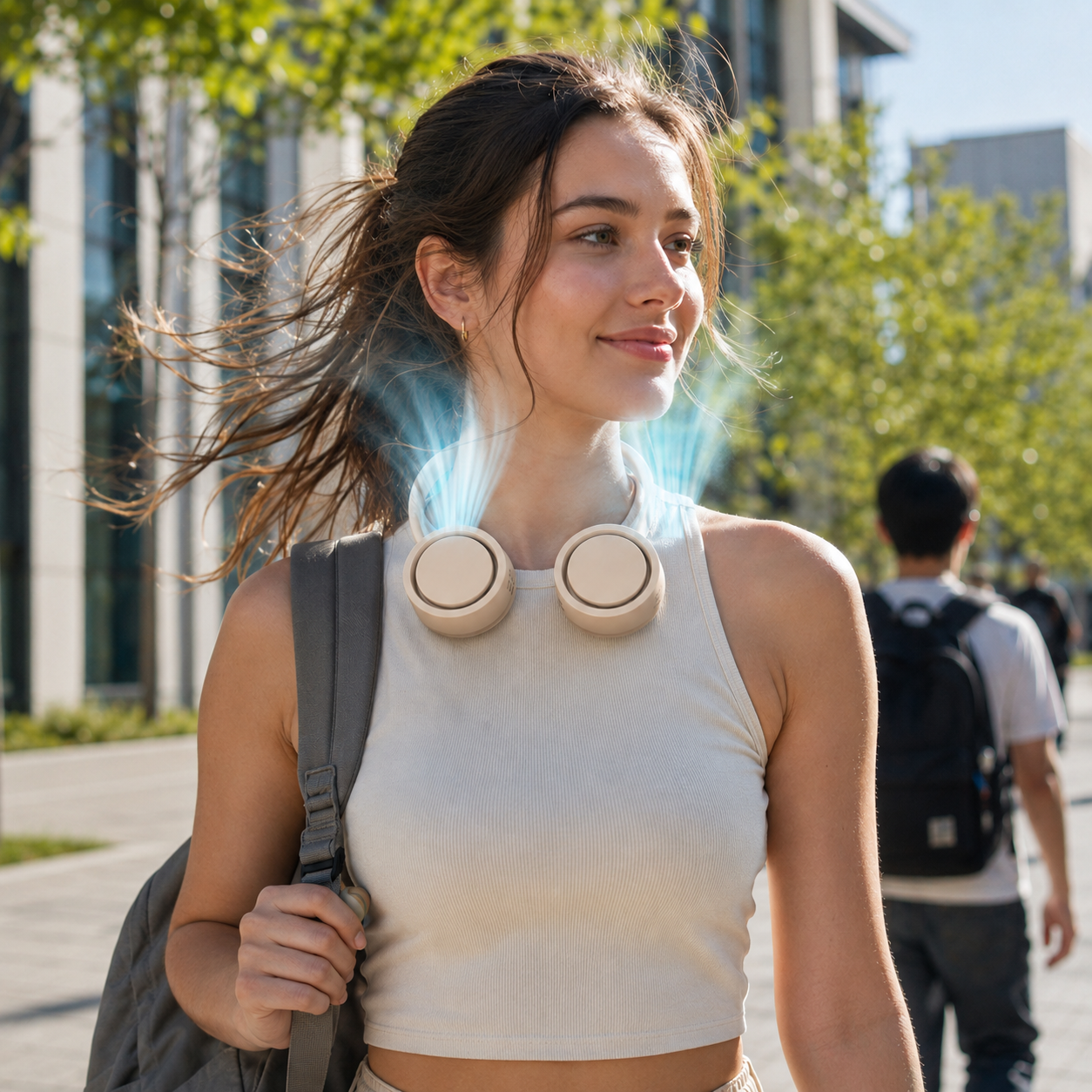 FlexBreeze Bladeless Neck Fan For Travel Rechargeable And Foldable