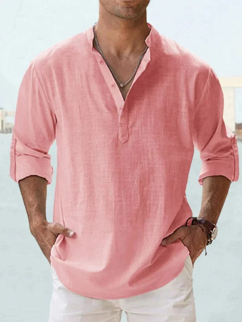 Camicia da uomo in lino con bottoni, misto cotone e lino Erick, taglie dalla S alla 5XL