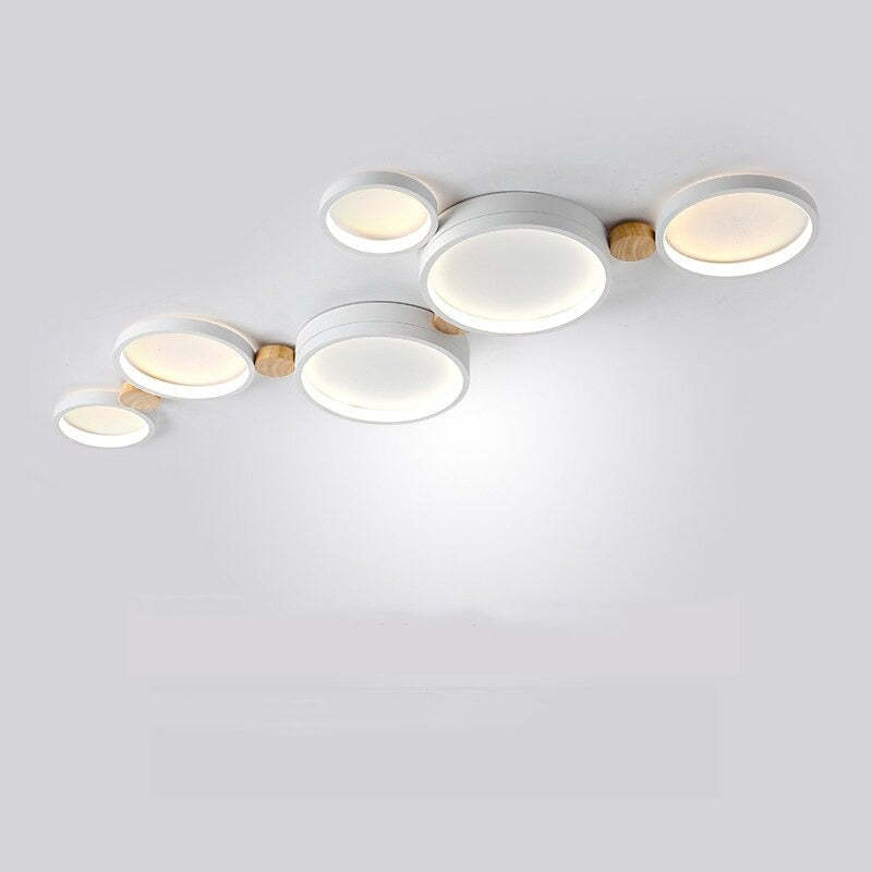 NovaLumen plafondlamp van metaal en hout, 3 tot 7 lampen, wit, grijs of groen