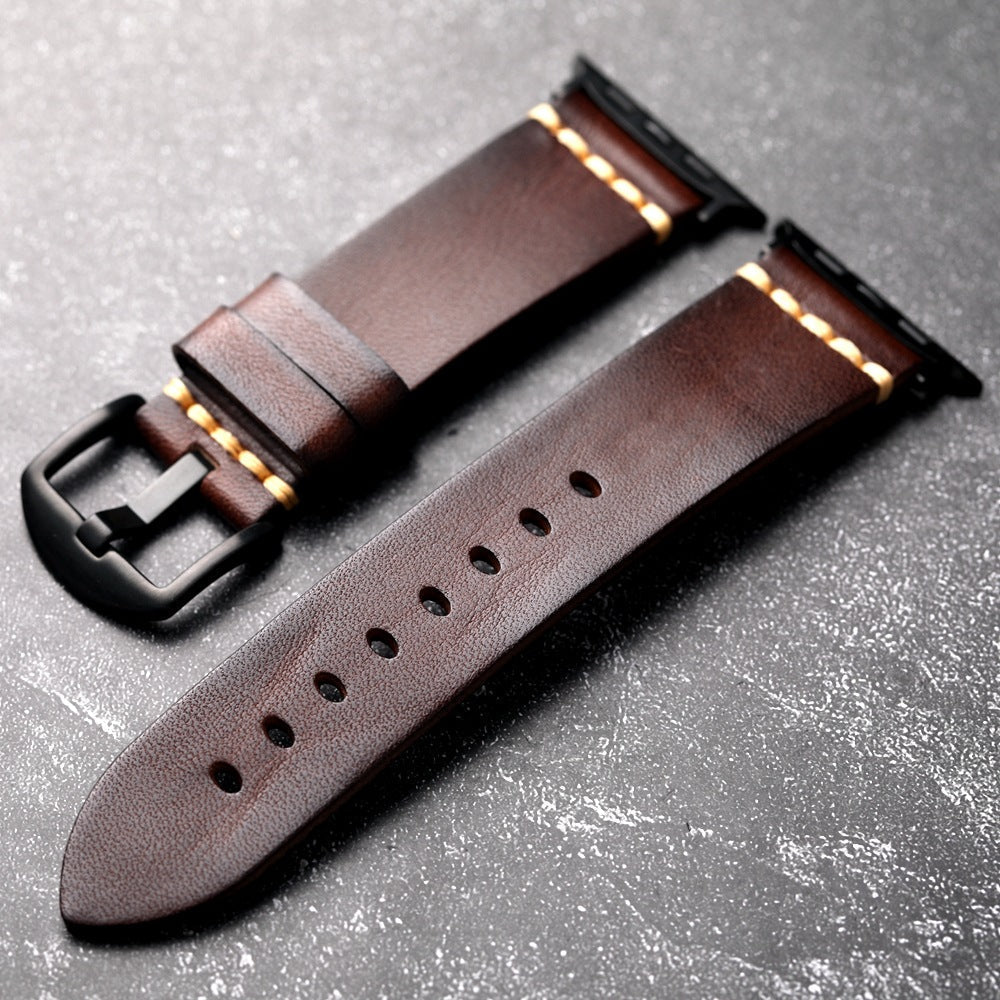 Apple Watch-læderrem, Marin fuldkorn, håndsyet tigertråd