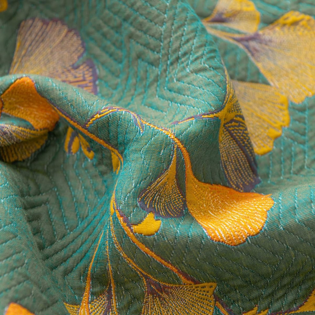Ginkgonlehtikuvioinen jacquard-käännettävä päiväpeite, ympäristöystävällinen puuvillasekoitekangas | Fioriscas