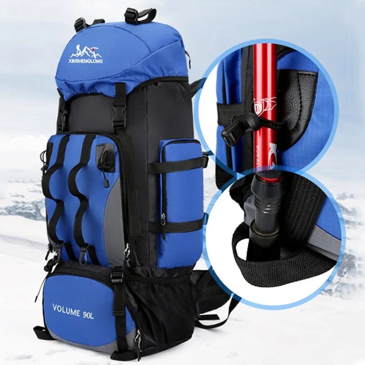 Ultralichte wandelrugzak van 90 liter, waterdicht ripstopmateriaal met regenhoes