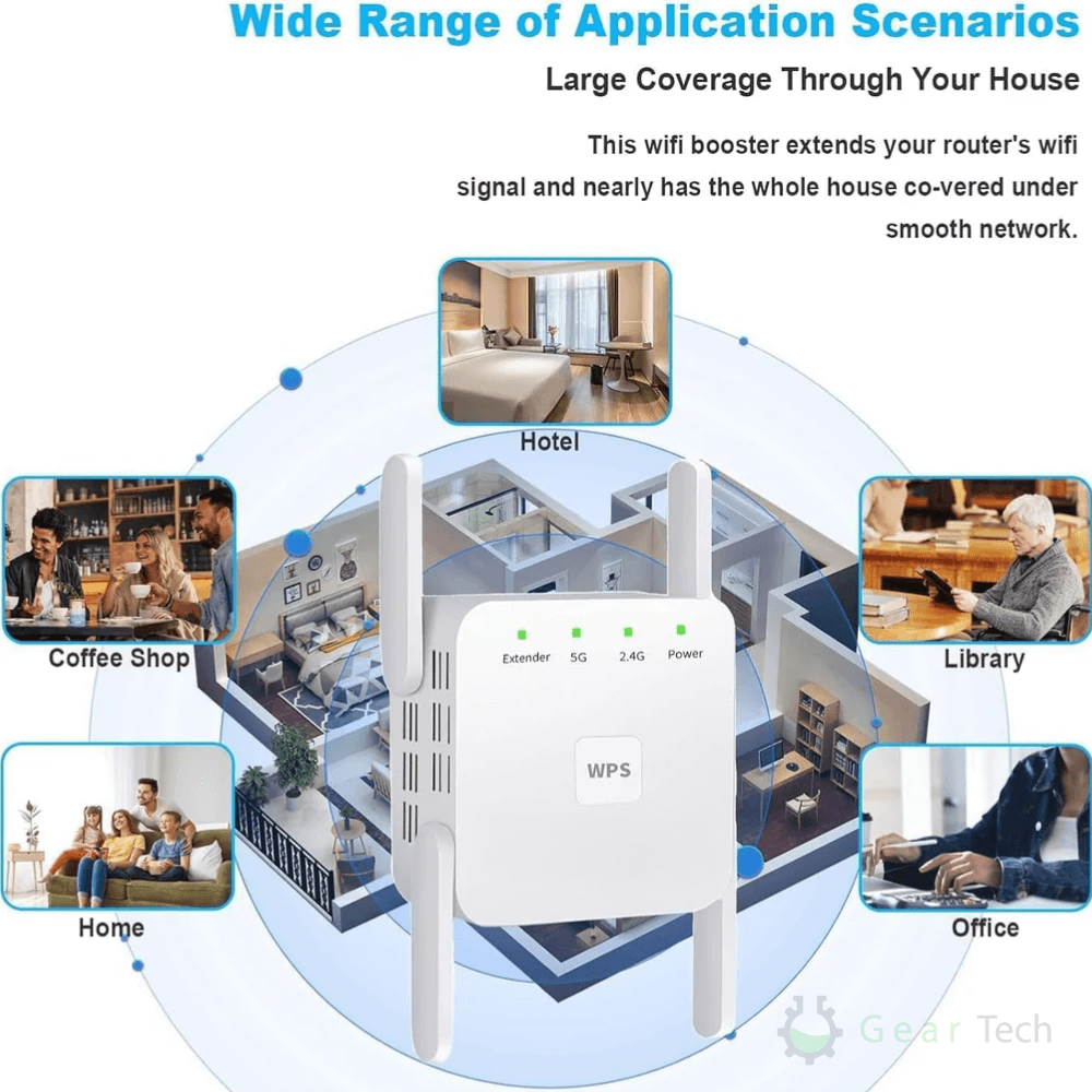 Dual-Band WiFi Range Extender For Home & Garden, AeroLink, Up to 1200 Mbps