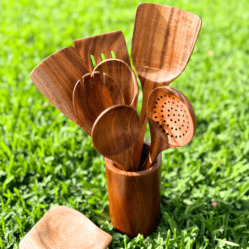 Ensemble durable d’ustensiles de cuisine en bois - Fioriscas
