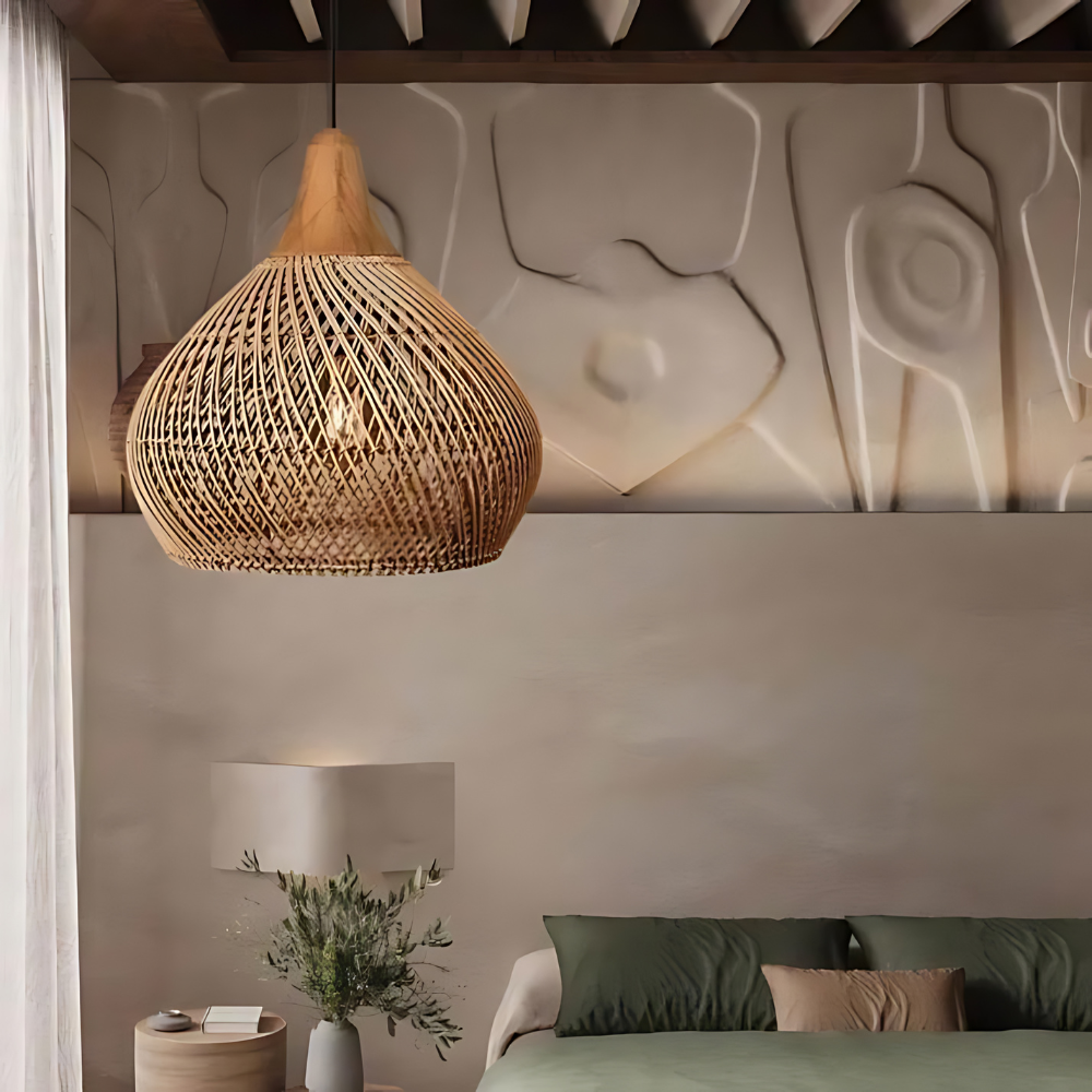 Kevara rotan hanglamp, handgeweven kap van natuurlijk materiaal, twee maten
