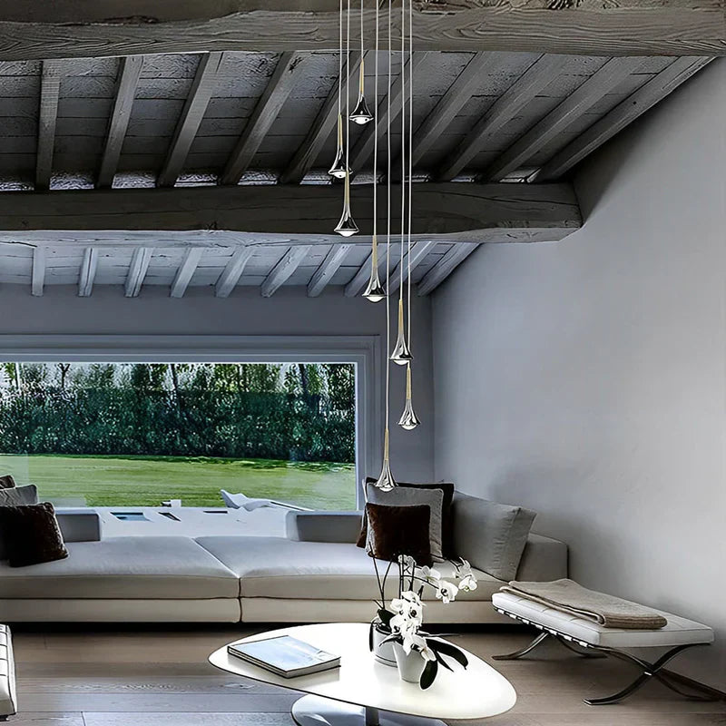 LumenAria Nordic Metal Pendant Light With A Water-Drop Silhouette For Stairs