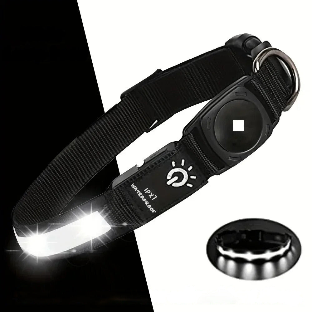 LumaPaw waterdichte hondenhalsband, ledlampje en sleuf voor AirTag-tracker
