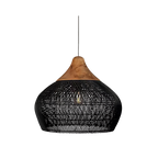Lampada a sospensione Asterra in rattan intrecciato a mano, naturale o nera, disponibile in due misure