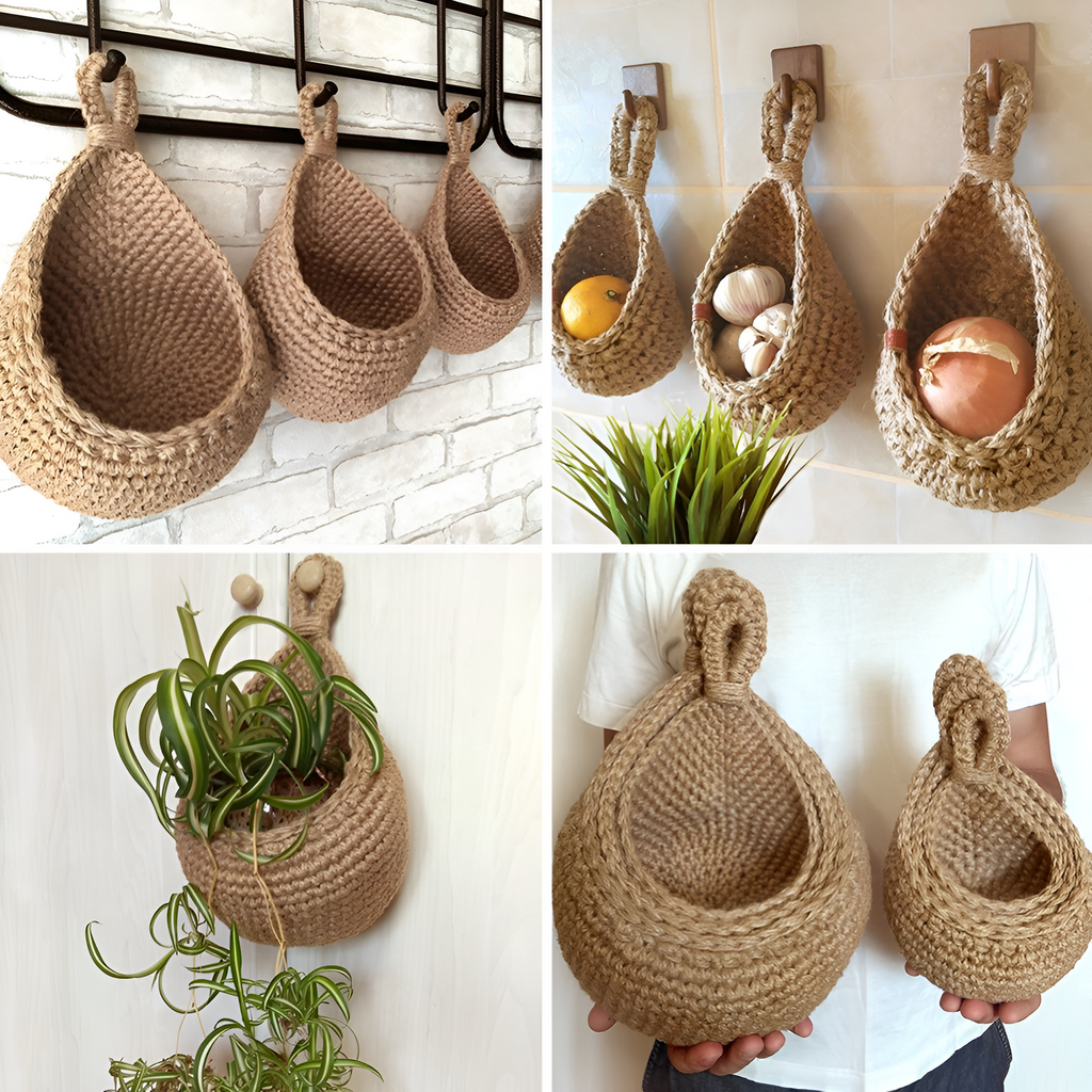 Hängekorb, handgewebte Jute, rustikales Boho-Wohndekor