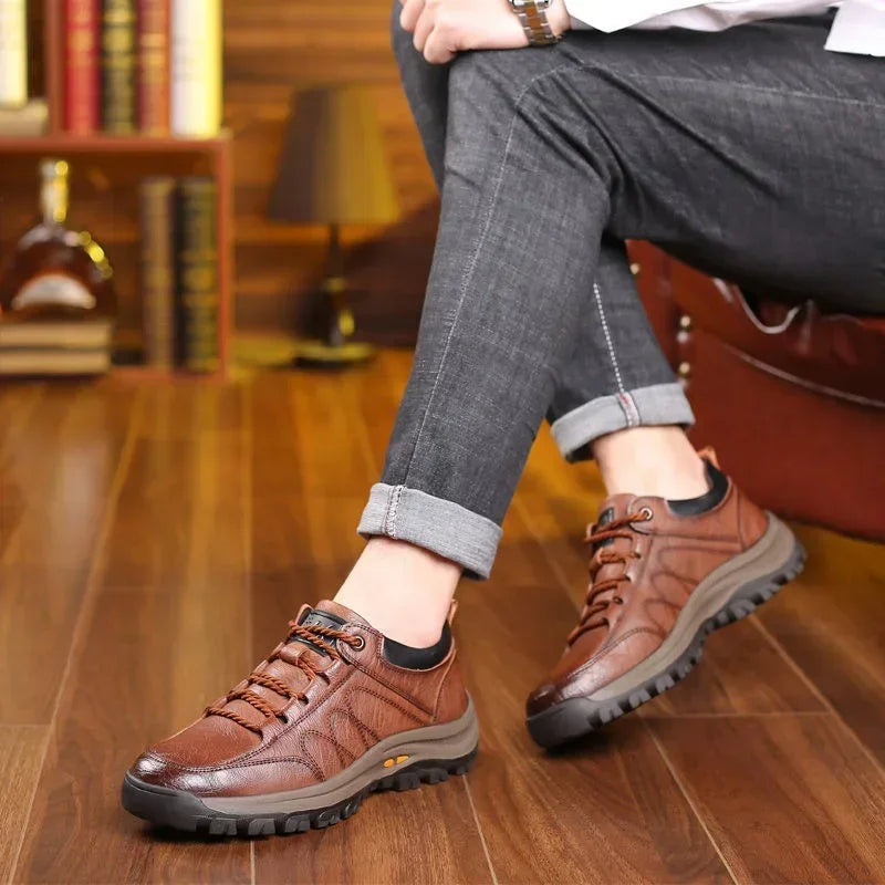 Men's Arch Support Shoes, StrideFlex Hand-Stitched Leather Slip-Ons With Cushioned Soles