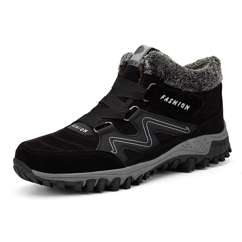 Waterproof Insulated Winter Boots, Unisex Lace-Up Fur Lining