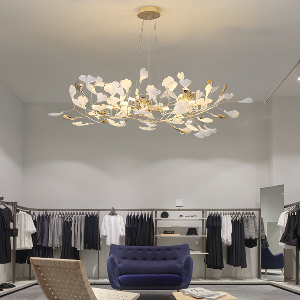 Olivia ginkgo-lehden muotoinen moderni metallinen kattokruunu, kulta | Fioriscas