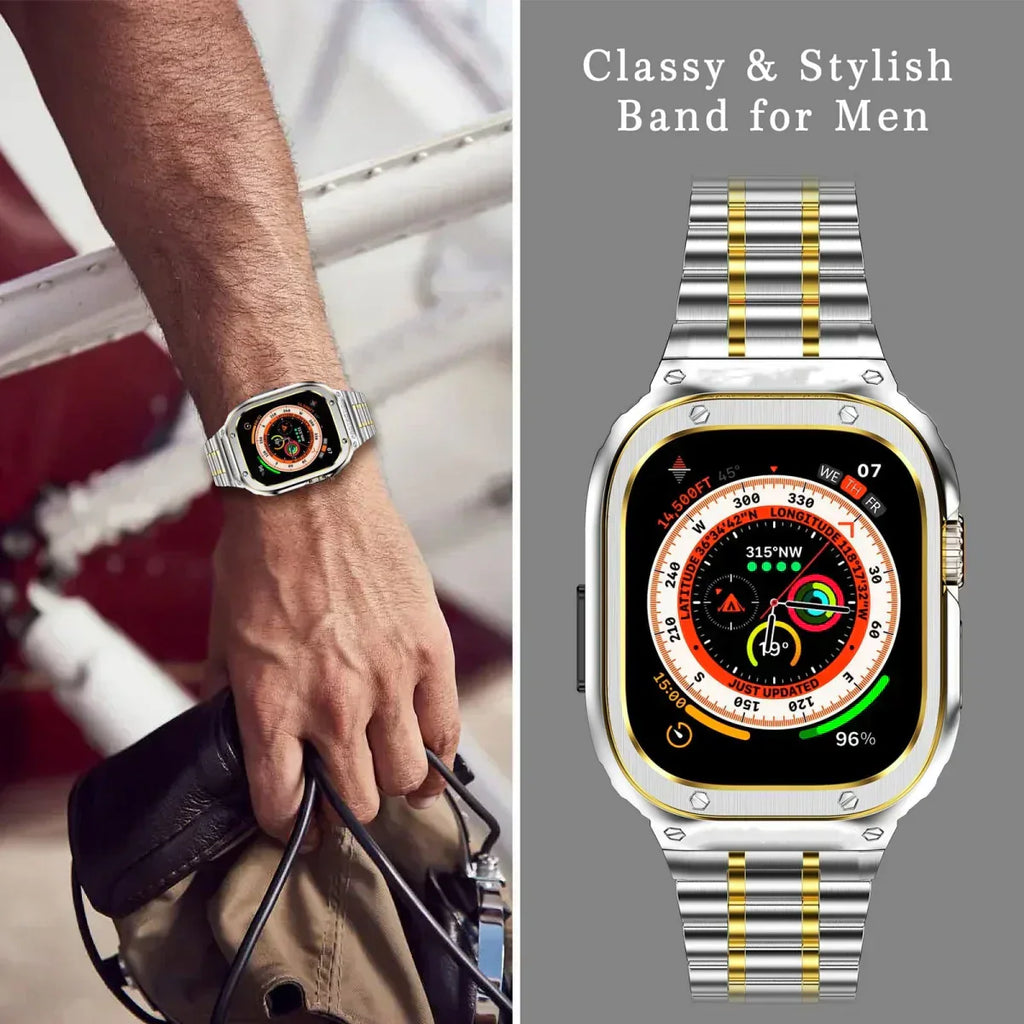 Nerezový ocelový pásek a pouzdro Alera pro Apple Watch, vše v jednom