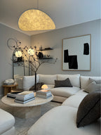 Lyra LED-lysekrone med lagdelt silke-bladskærm, nordisk design