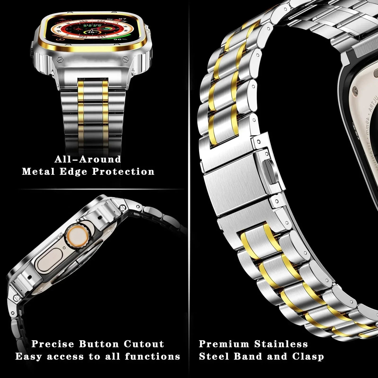 Nerezový ocelový pásek a pouzdro Alera pro Apple Watch, vše v jednom