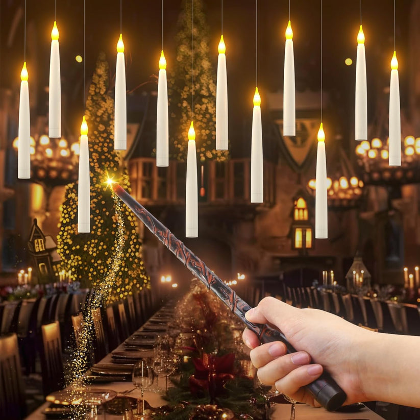 Flameless LED Floating Candles With Magic Wand, Warm White Glow