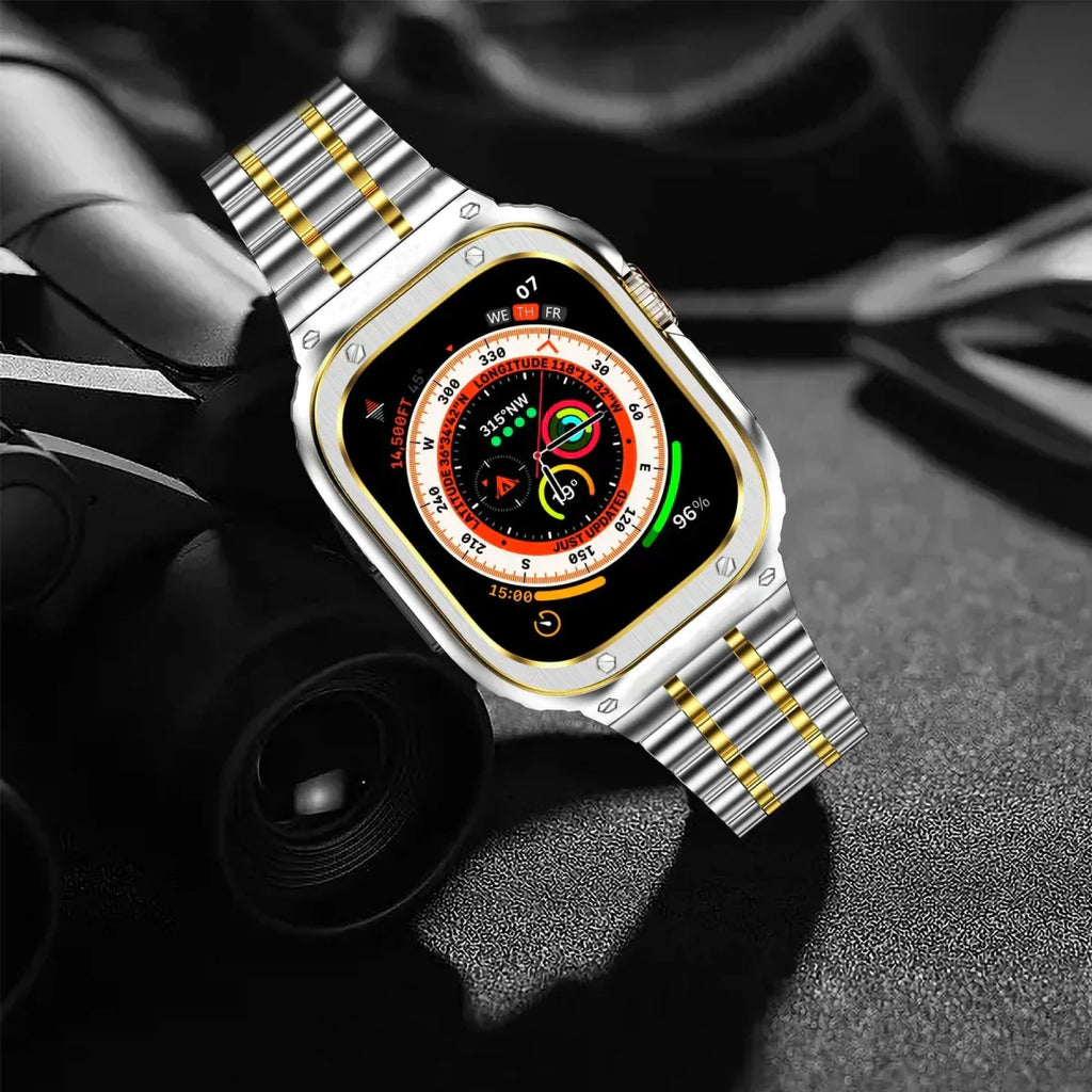 Nerezový ocelový pásek a pouzdro Alera pro Apple Watch, vše v jednom