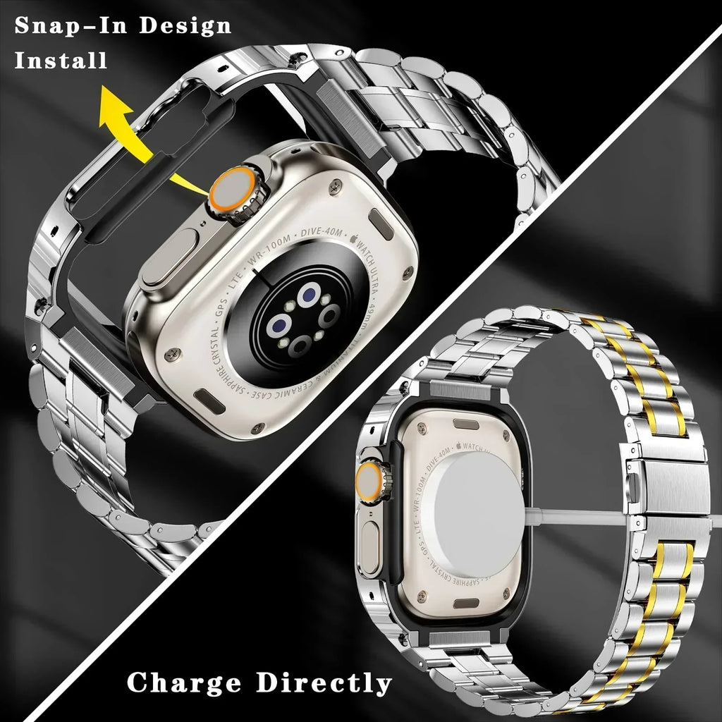 Nerezový ocelový pásek a pouzdro Alera pro Apple Watch, vše v jednom