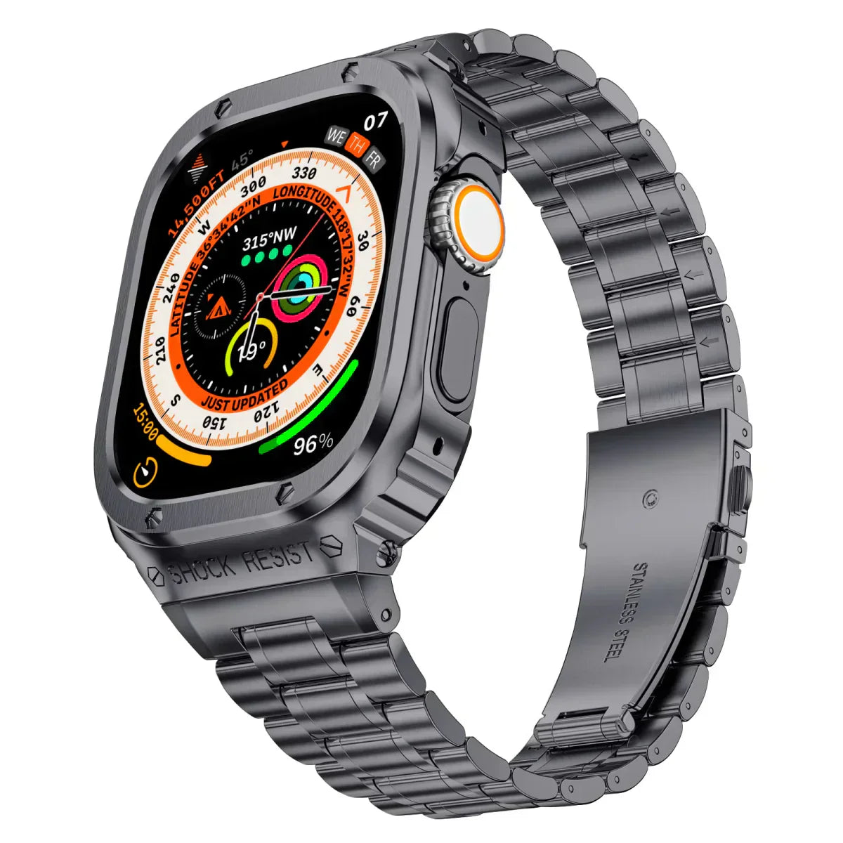 Nerezový ocelový pásek a pouzdro Alera pro Apple Watch, vše v jednom