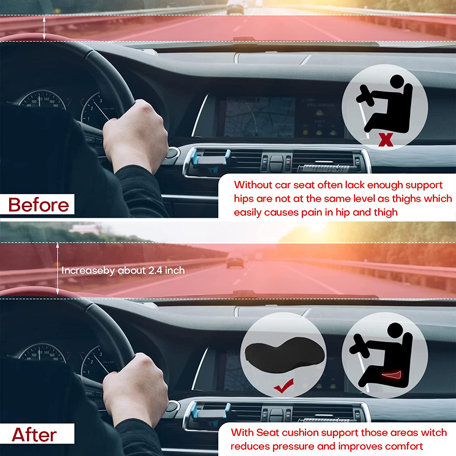 Car Seat Booster Cushion With Memory Foam For Better Visibility