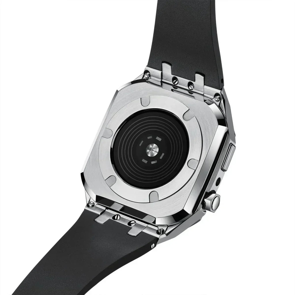 ערכת הסבה לשעון Apple Watch מדגם AP9009 עם רצועת סיליקון ומארז מנירוסטה 316L | Fioriscas