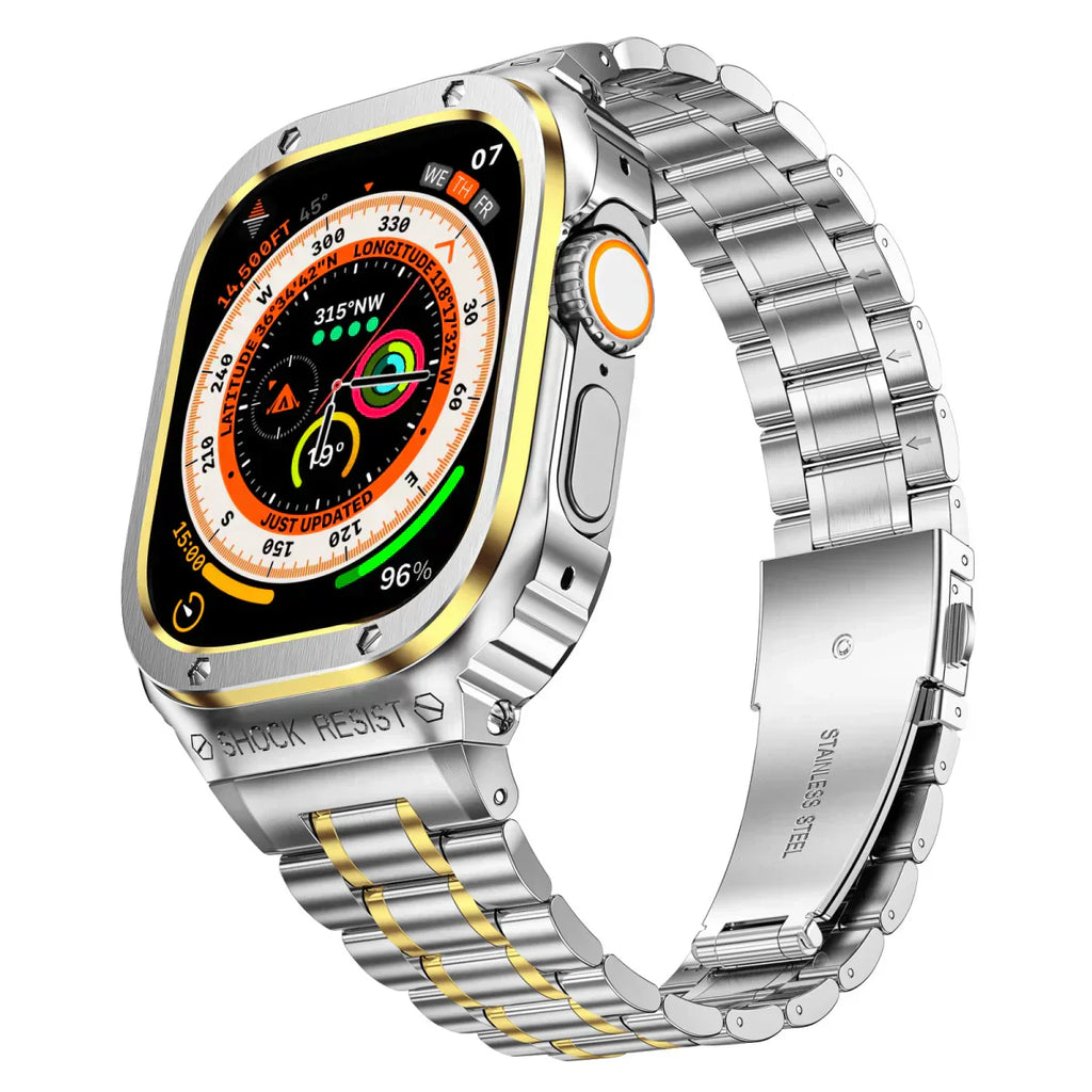 Nerezový ocelový pásek a pouzdro Alera pro Apple Watch, vše v jednom
