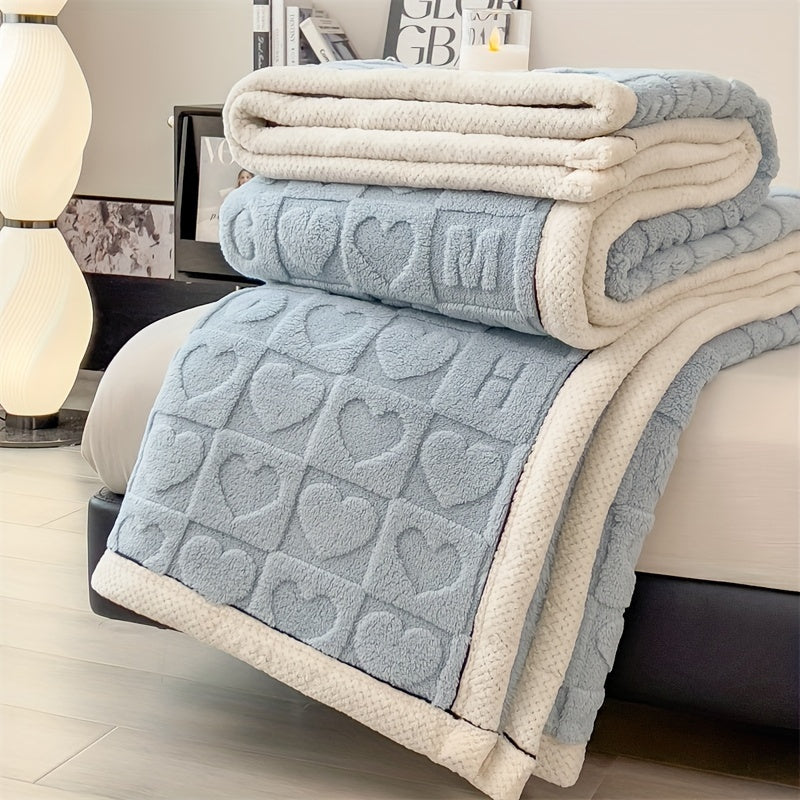 SnugLoom Coral Fleece Blanket, Reversible Heart & Letter Print