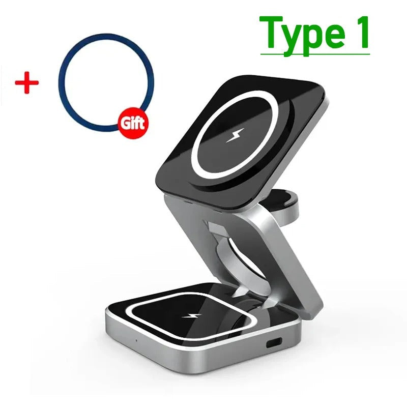 3-in-1 Magnetic Wireless Charging Stand for iPhone, AirPods, and Apple Watch