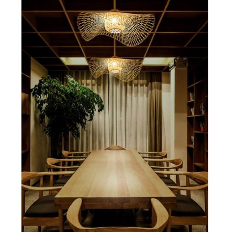 Nokari-pendellampe i rattan, boho-inspireret af Japan med varmt lys