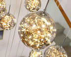 LuminaOrb Staircase Chandelier With Glass Orb Cluster, Warm LED Glow