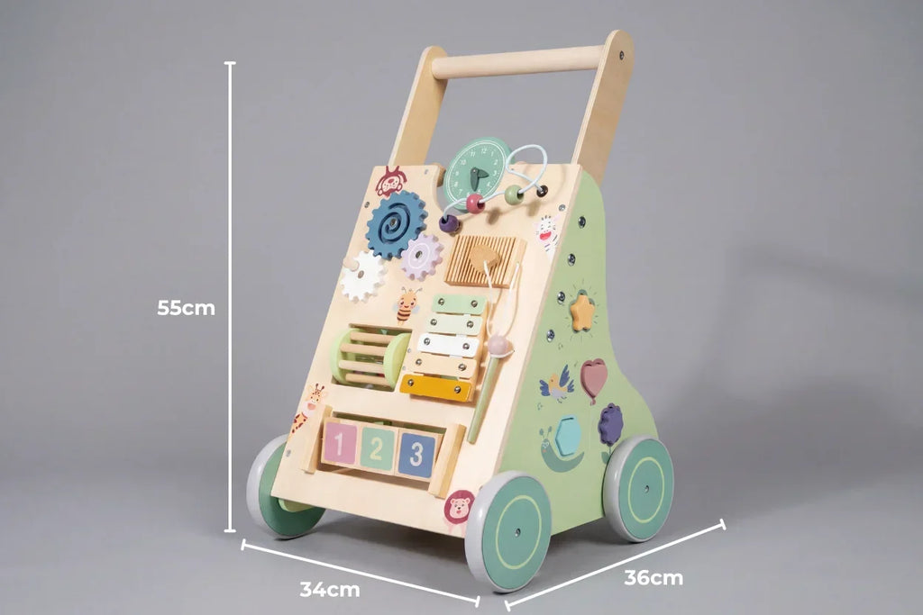 Trotteur d’activités premium en bois pour les premiers pas, le jeu sensoriel et l’apprentissage précoce | Fioriscas