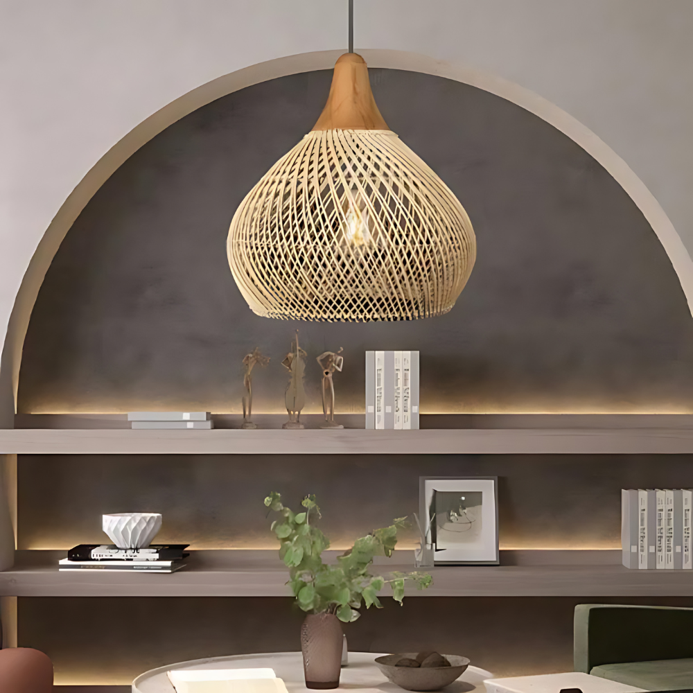 Kevara rotan hanglamp, handgeweven kap van natuurlijk materiaal, twee maten