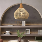 Kevara rotan hanglamp, handgeweven kap van natuurlijk materiaal, twee maten