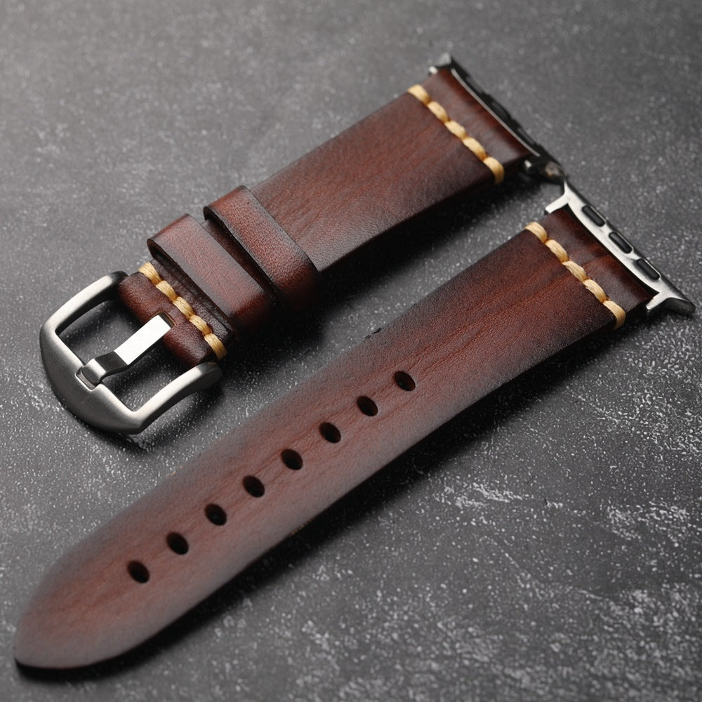Apple Watch-læderrem, Marin fuldkorn, håndsyet tigertråd
