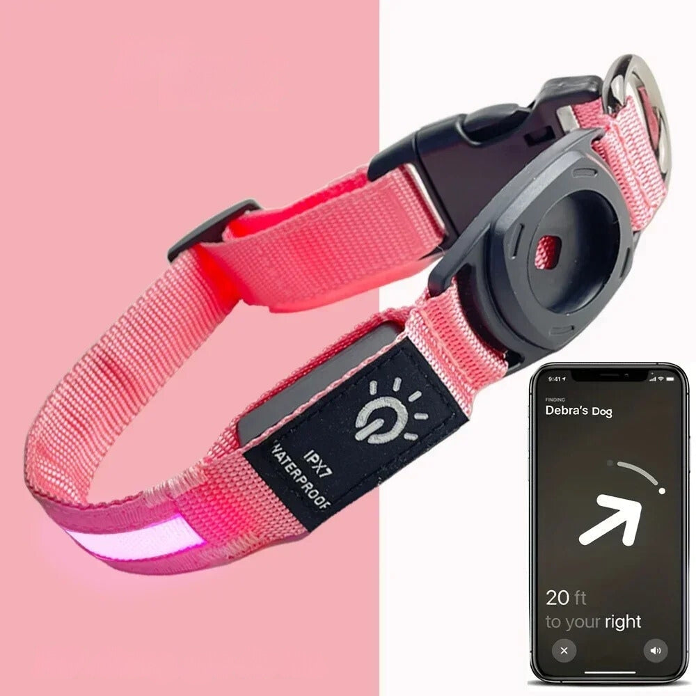 LumaPaw waterdichte hondenhalsband, ledlampje en sleuf voor AirTag-tracker