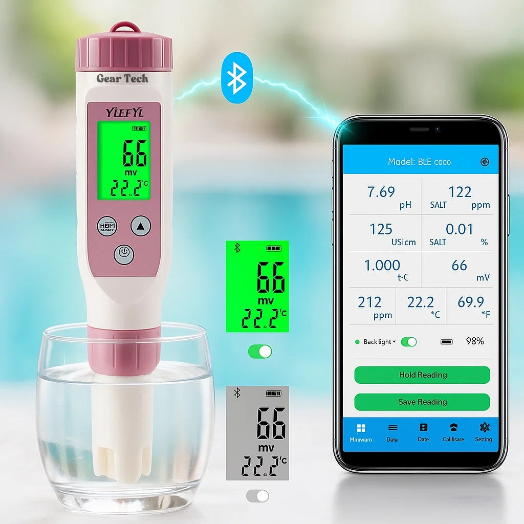 AquaSense 7-in-1 digitaler Poolwassertester mit App, pH-Wert und Chlor