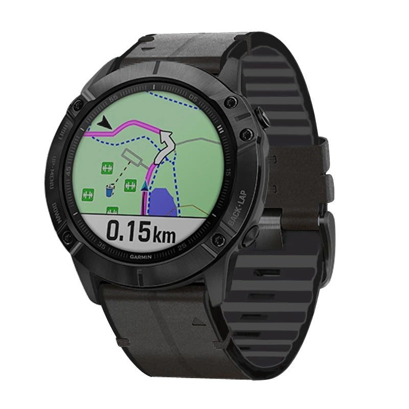 Averin läder-silikon hybridarmband för Garmin Fenix 8, 7X, 7, 5X, 5, 6