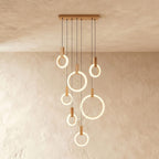Aurora Loop Chandelier With Acrylic Ring Heads And Wooden Base