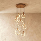 Aurora Loop Chandelier With Acrylic Ring Heads And Wooden Base