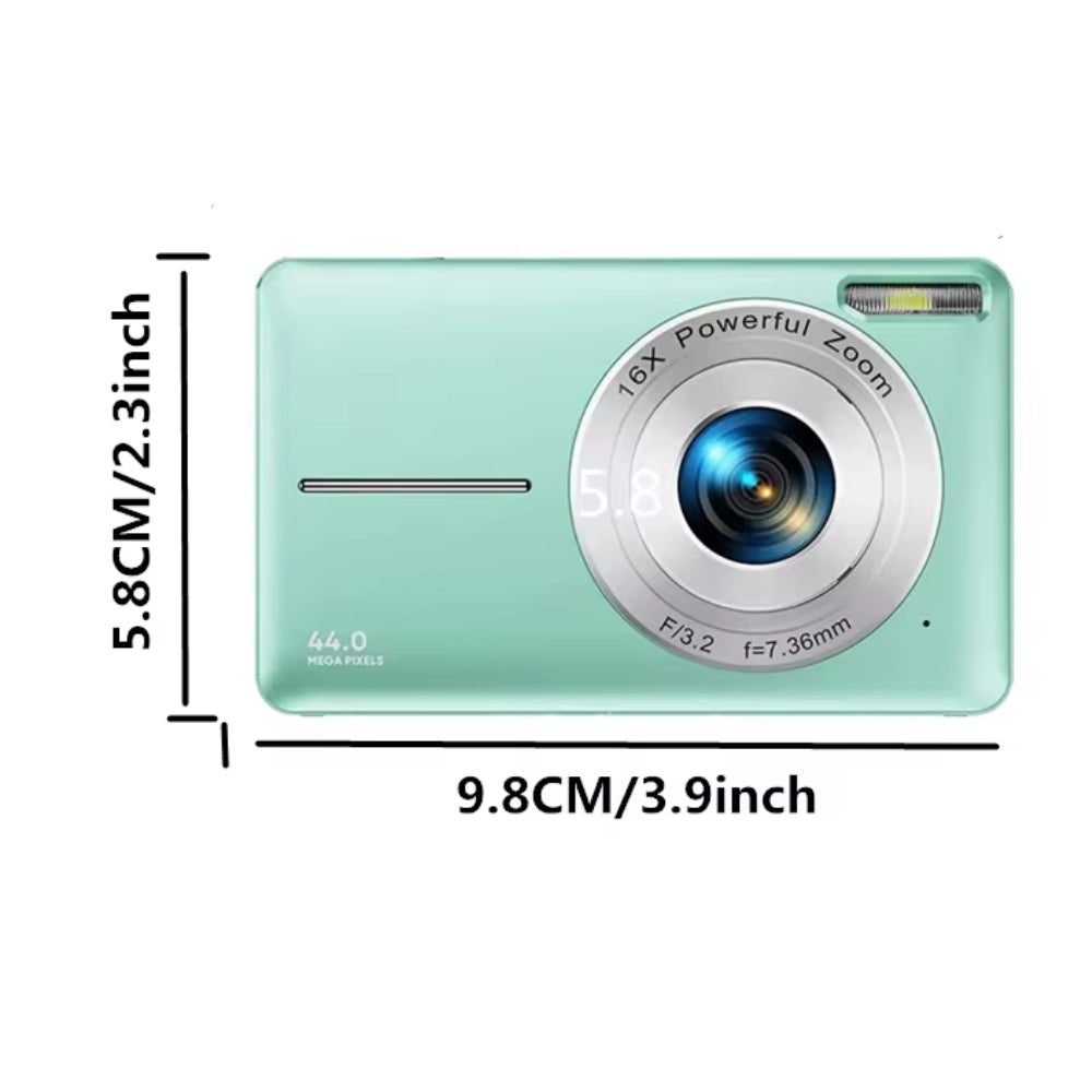 Videocamera ricaricabile per vlog con zoom 16x, foto da 44 MP e video 1080P