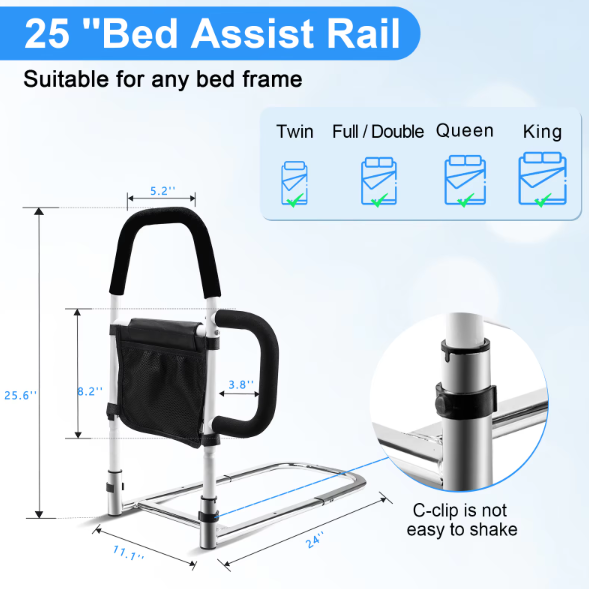 Adjustable Bed Rail With Ergonomic Grip For Senior Support