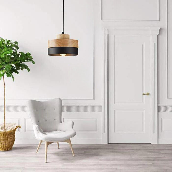 Lampada a sospensione geometrica in legno minimalista Aria bianco e nero | Fioriscas