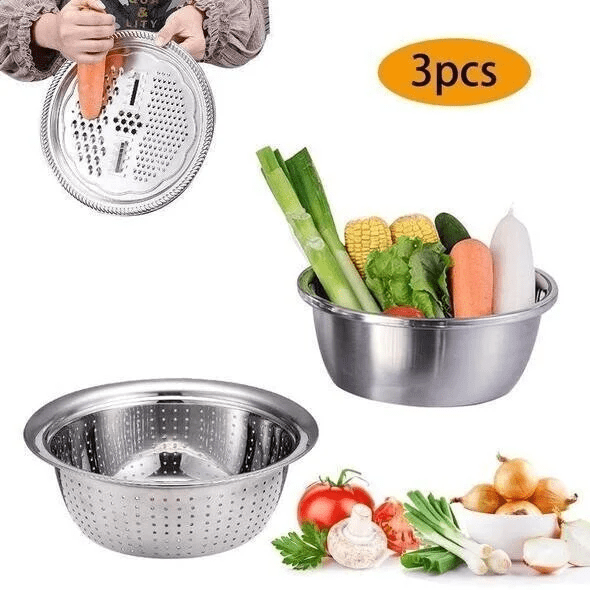 Ensemble de bassines en acier inoxydable fabriquées en Allemagne, trio de cuisine polyvalent | Fioriscas
