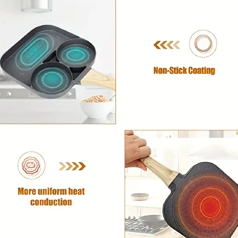 Three-Section Nonstick Aluminum Frying Pan for Breakfast Cooking