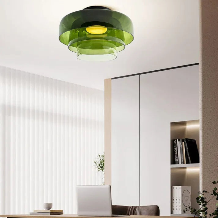 Håndlavet loftslampe i glas, Lumenweave nordisk design med flere niveauer