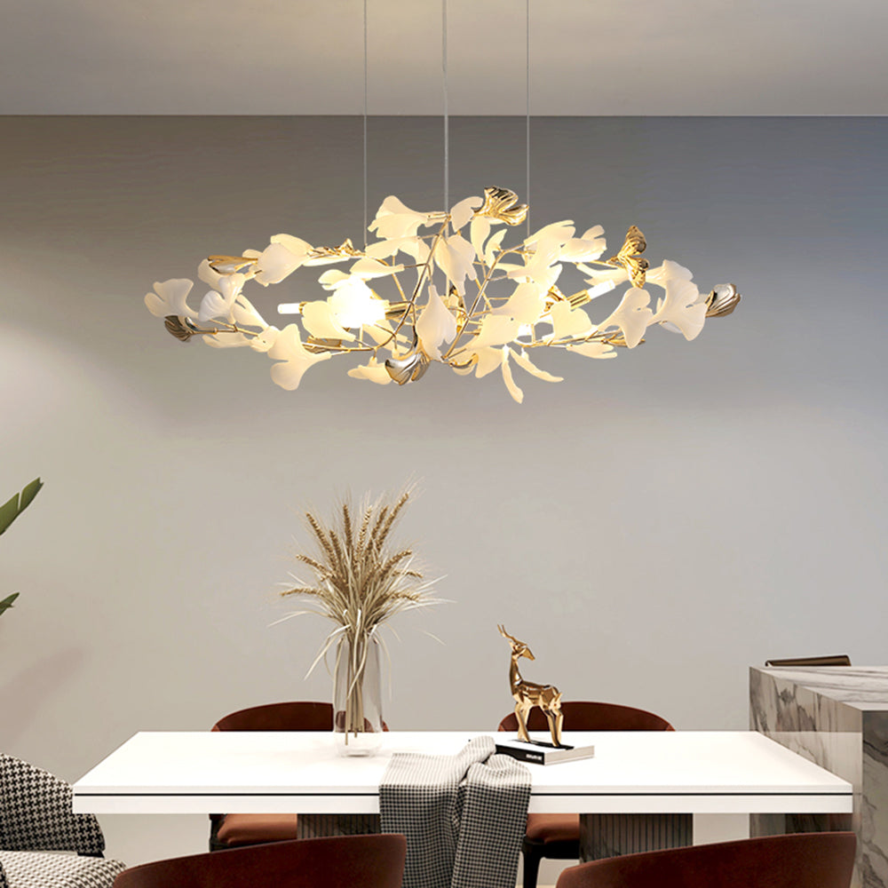 Olivia ginkgo-lehden muotoinen moderni metallinen kattokruunu, kulta | Fioriscas